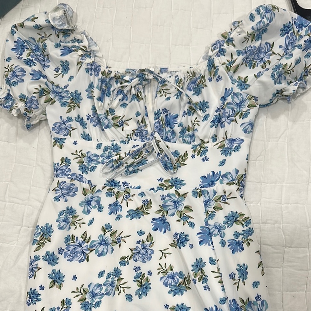 Floral Blue and White Milkmaid Dress